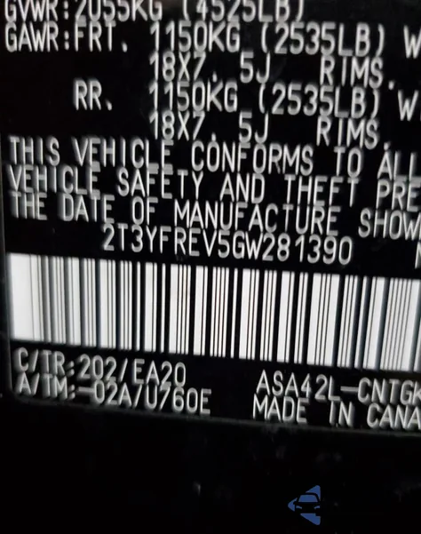 2016 Toyota Rav4 Limited из США, поврежденный, VIN 2T3YFREV5GW281390